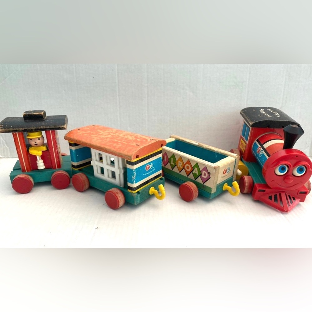 Vintage Fisher-Price | Wood Pull-Along Huffy Puffy Articulating Train